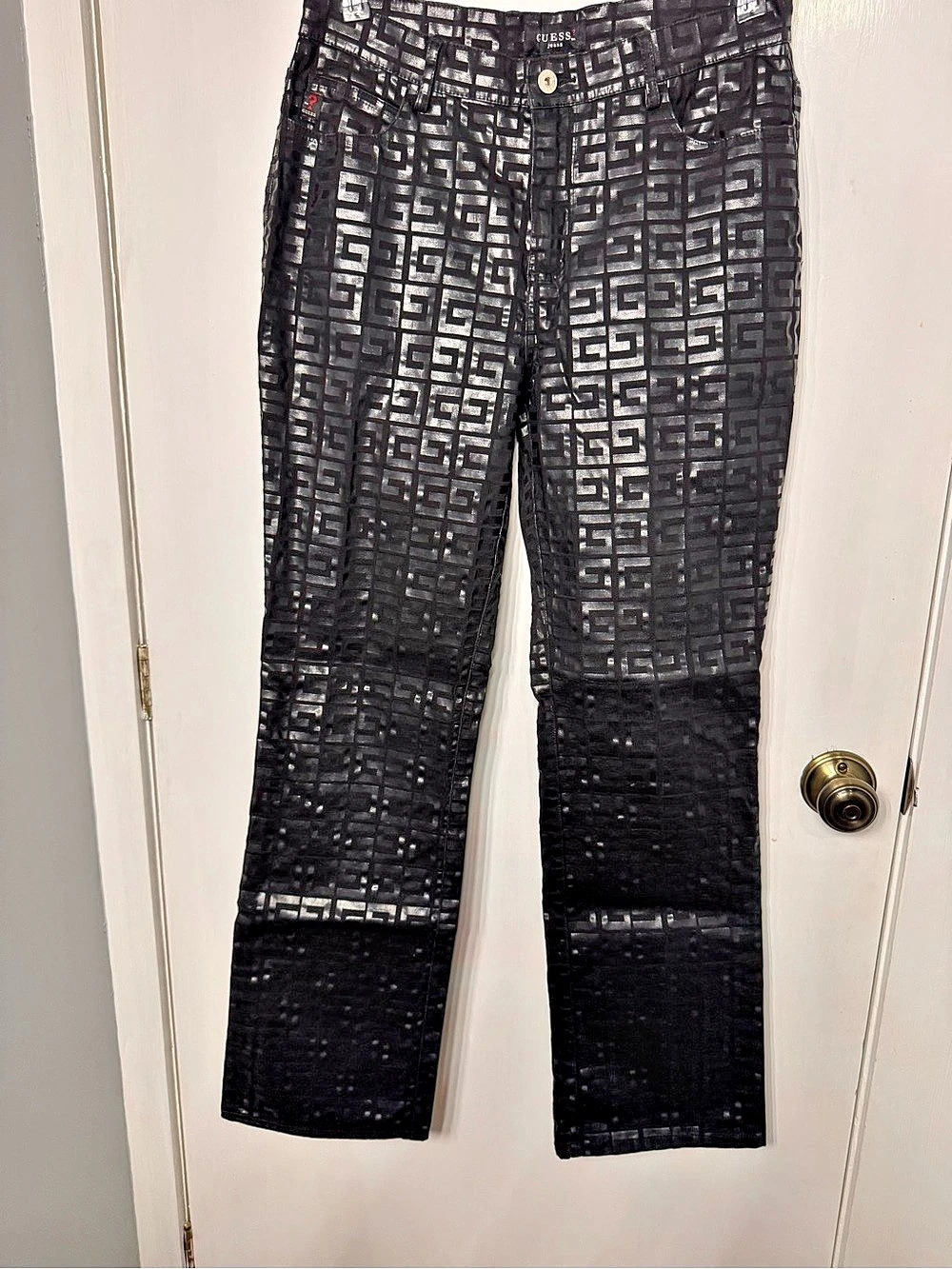 GUESS Jeans Glamour Geometric Straight Leg Jeans in Black Like New